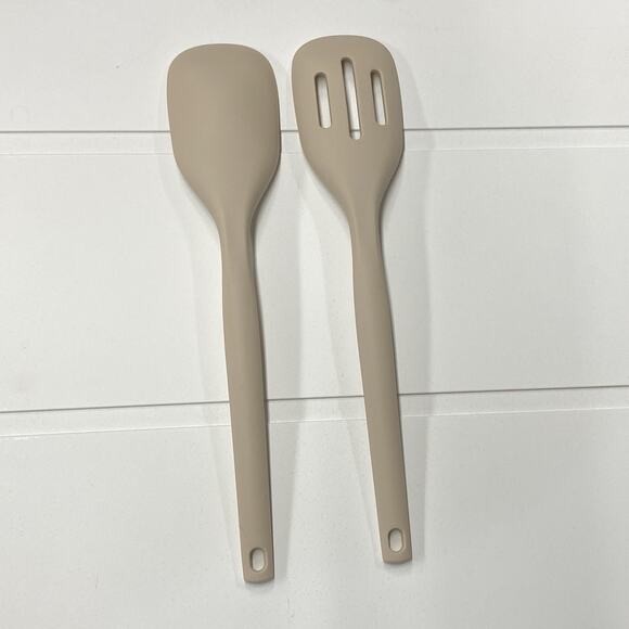 Tovolo Elements Silicone Mixing & Slotted Spoons Set of 2 Oatmeal - Picture 4 of 7